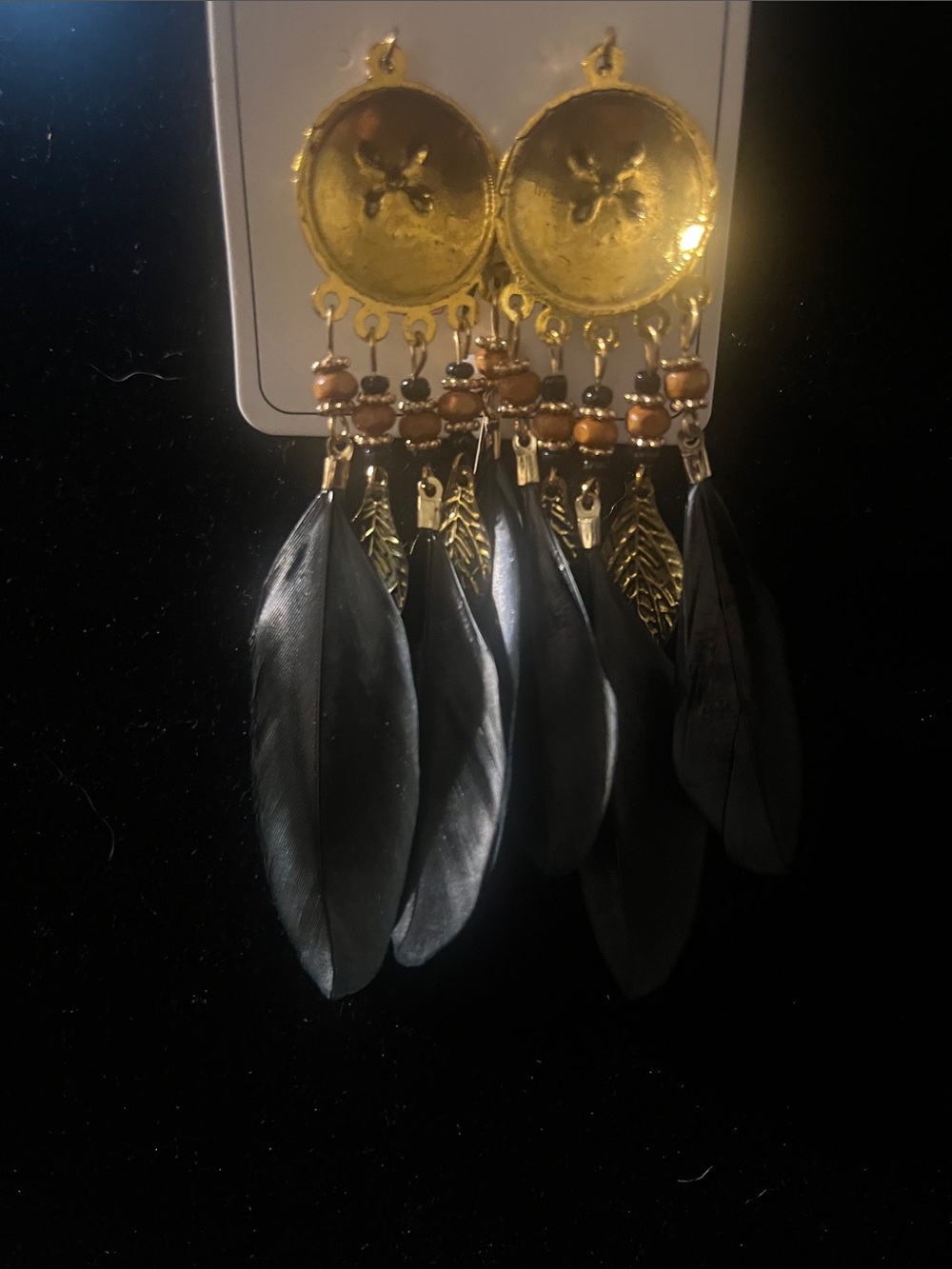 Gold Floral Filigree Feather Drop Earrings - Women Jewelry - Picture 2 of 3